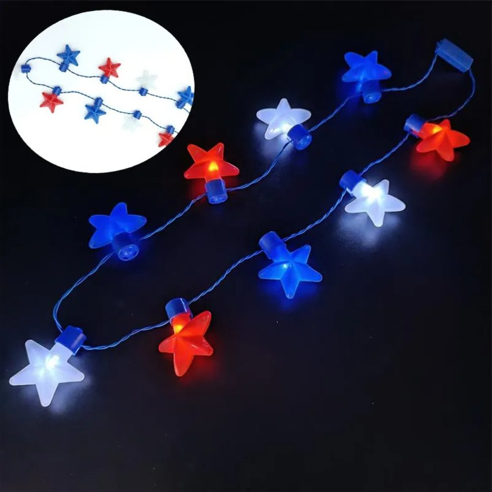 American Flag‎ Star Light Up Necklace - Great for 4th of July Parties & Kids!